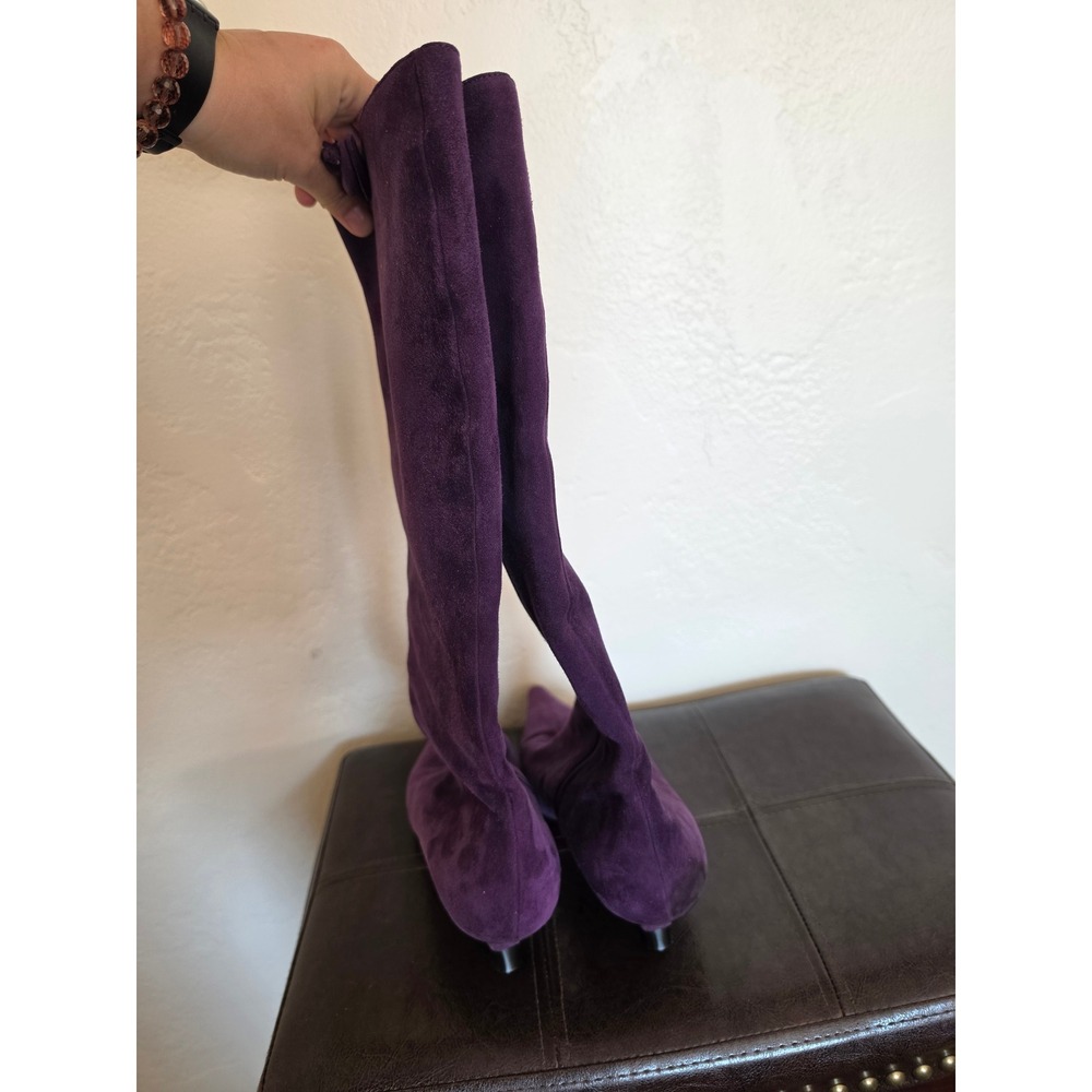 PRADA Y2K Kitten Heel Purple Suede  Knee High Pointed Toe Boots sz 39 US 8.5 - Picture 8 of 16